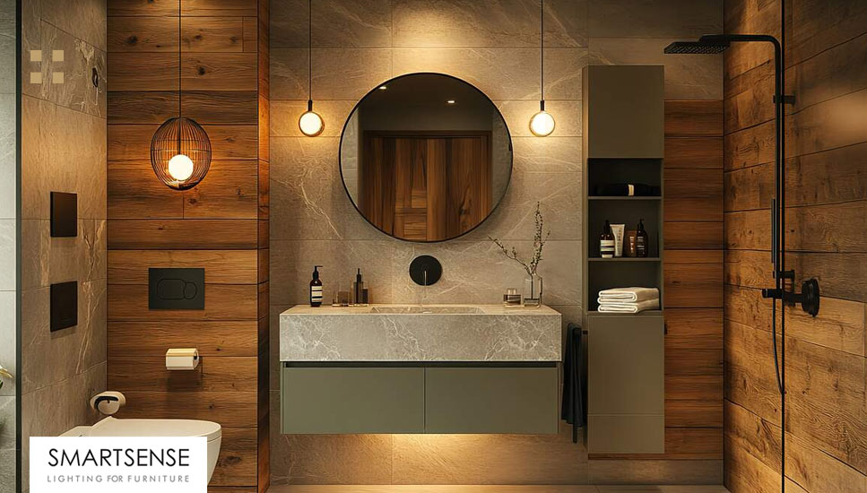 چراغ گرد بالای آینه دستشویی